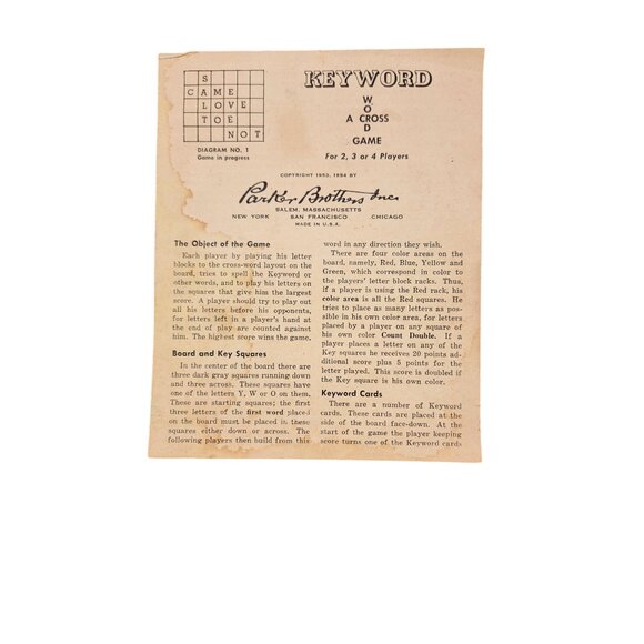 Vintage 1953 Keyword Board Game Replacement Cards & Instructions Parker Brothers - Picture 3 of 6